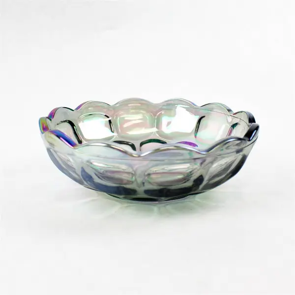 Vintage Federal Glass Iridescent Colonial Smokey Carnival Paneled Bowl 5.5"