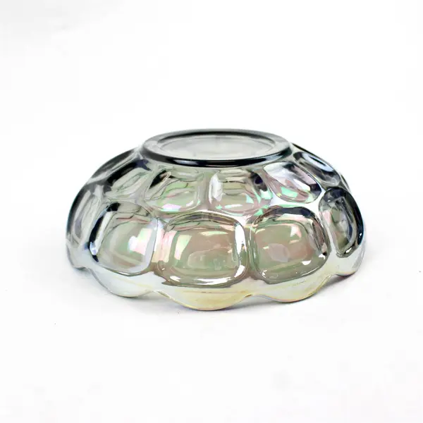Vintage Federal Glass Iridescent Colonial Smokey Carnival Paneled Bowl 5.5"