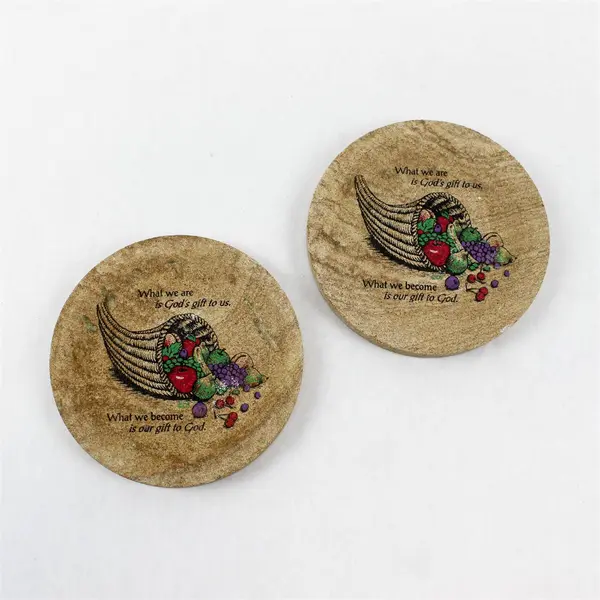 Set of 2 Ceramic Cornucopia Coasters Inspirational 'Gift to God' Quote