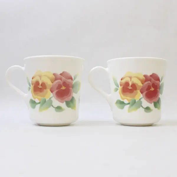 Lot Of 2 Corning Corelle Summer Blush Pattern Pansy Ceramic Mugs 3.75" Tall
