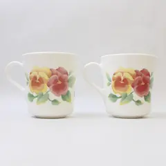 Lot Of 2 Corning Corelle Summer Blush Pattern Pansy Ceramic Mugs 3.75" Tall