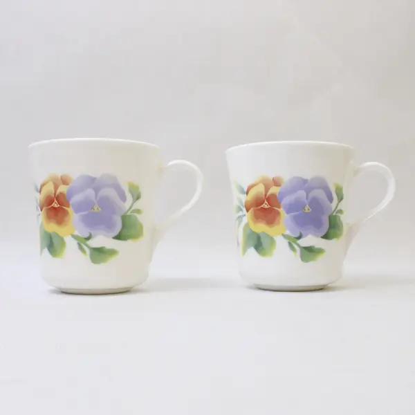 Lot Of 2 Corning Corelle Summer Blush Pattern Pansy Ceramic Mugs 3.75" Tall