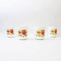 Lot Of 4 Corning Corelle Summer Blush Pattern Pansy Ceramic Mugs 3.75" Tall