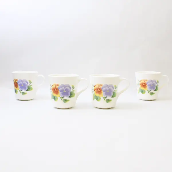 Lot Of 4 Corning Corelle Summer Blush Pattern Pansy Ceramic Mugs 3.75" Tall