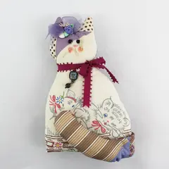 Vintage Handmade Quilted Patchwork Cat-Shaped Stuffed Animal - 9.5" Tall
