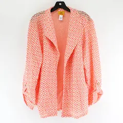 Ruby Rd. Women's XL Pink/White Open Front Roll Tab Sleeve Cardigan Sweater