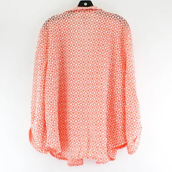Ruby Rd. Women's XL Pink/White Open Front Roll Tab Sleeve Cardigan Sweater