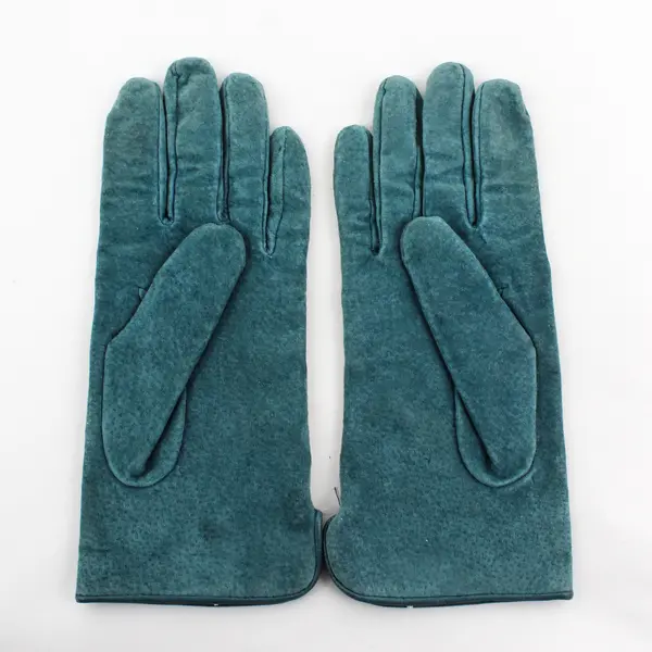 Vintage Aris Women's M Teal Suede Acrylic Tight Knit Lined Gloves