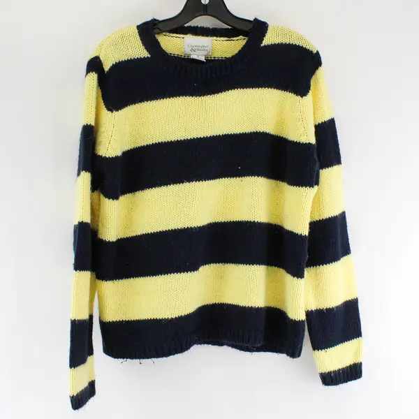 Vintage Christopher & Banks Women's M Yellow/Navy Striped Acrylic Knit Sweater