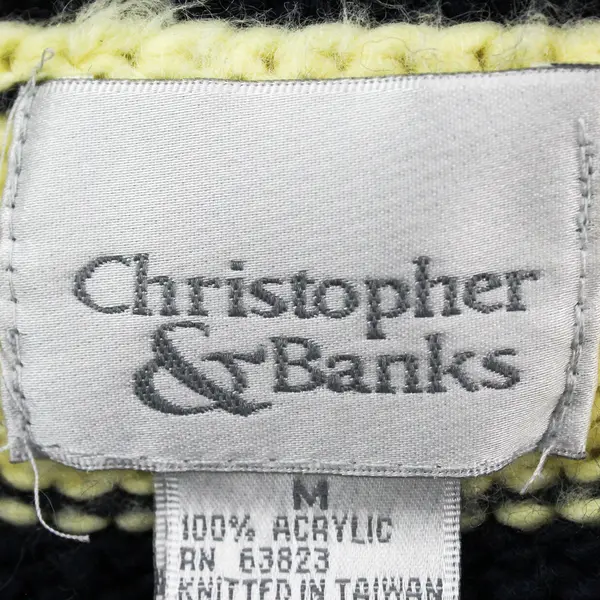 Vintage Christopher & Banks Women's M Yellow/Navy Striped Acrylic Knit Sweater