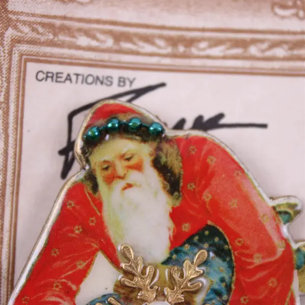Vintage-Style Frances Santa Brooch w/ Bag & Flowers - New in Packaging