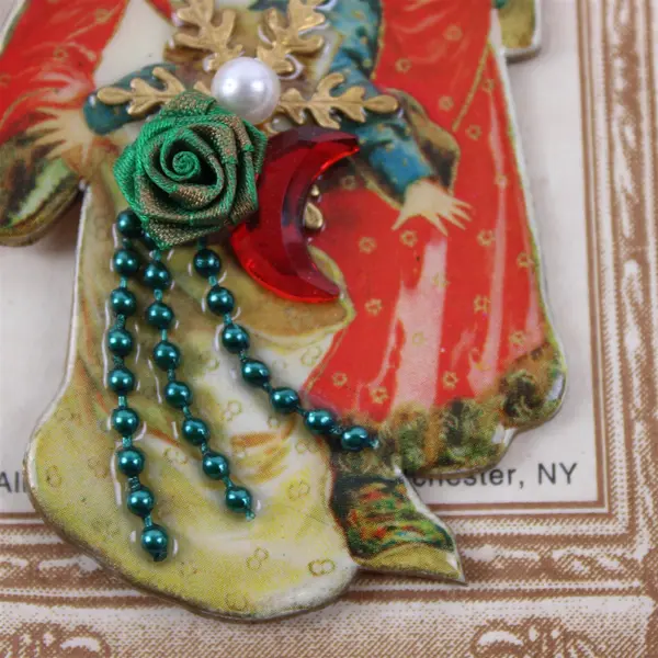 Vintage-Style Frances Santa Brooch w/ Bag & Flowers - New in Packaging
