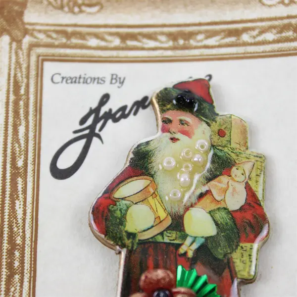 Vintage-Style Frances Santa Drum Doll & Flower Brooch New w/ Packaging
