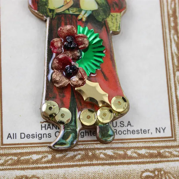 Vintage-Style Frances Santa Drum Doll & Flower Brooch New w/ Packaging