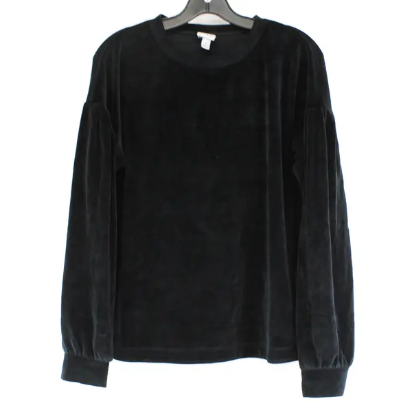 A New Day Women's S Black Velvet Texture Crew Neck Long Sleeve Oversized Sweater