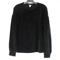 A New Day Women's S Black Velvet Texture Crew Neck Long Sleeve Oversized Sweater