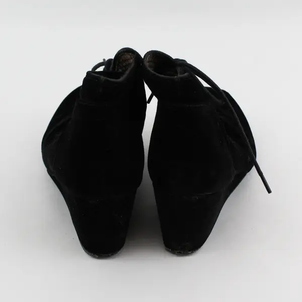 Forever Solid Black Velvet Lace Up Wedge 2.75" Heel Ankle Booties Women's Size 7