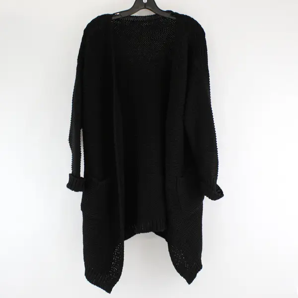 Unbranded Women's L/XL Black  Chunky Knit Open Front Pre-Cuffed Cardigan Sweater
