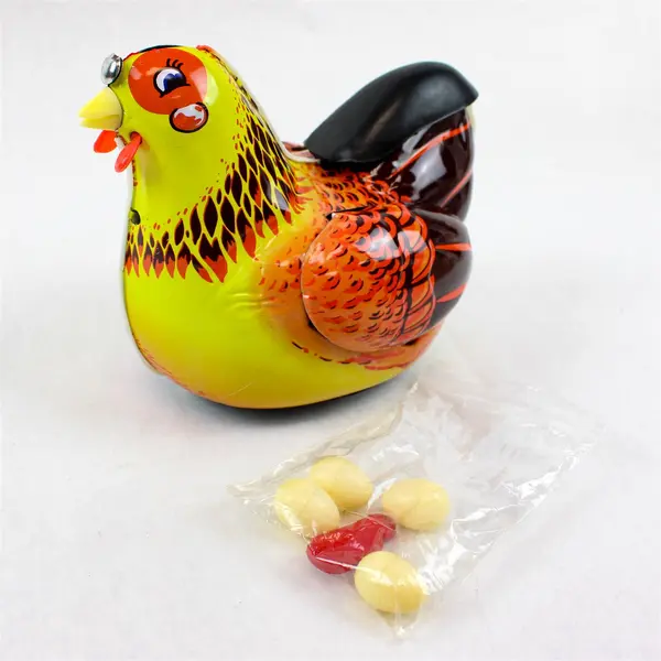 Vintage Tin Litho Hen Laying Eggs 6" Battery Operated China Untested
