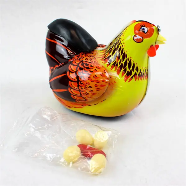 Vintage Tin Litho Hen Laying Eggs 6" Battery Operated China Untested