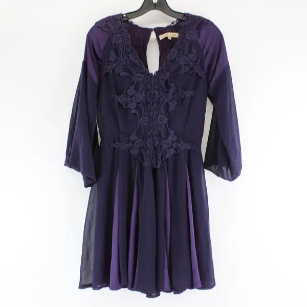 Frock & Frill Women's 10 Purple Embellished Satin and Chiffon Midi Dress
