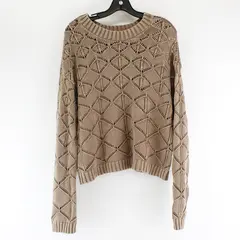 East of June Women's L Brown Open Knit 100% Cotton Long Sleeve Pullover Sweater