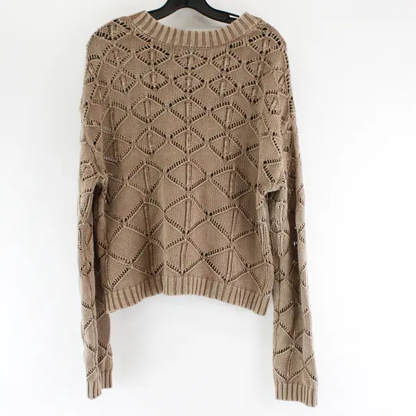 East of June Women's L Brown Open Knit 100% Cotton Long Sleeve Pullover Sweater