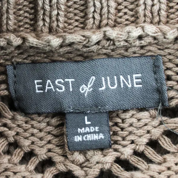 East of June Women's L Brown Open Knit 100% Cotton Long Sleeve Pullover Sweater