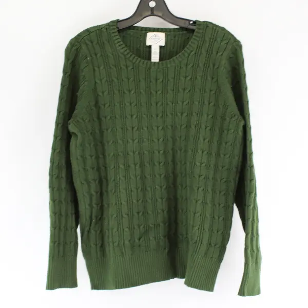 St. Johns Bay Women's XL Green Cable Knit Long Sleeve Cotton Blend Sweater