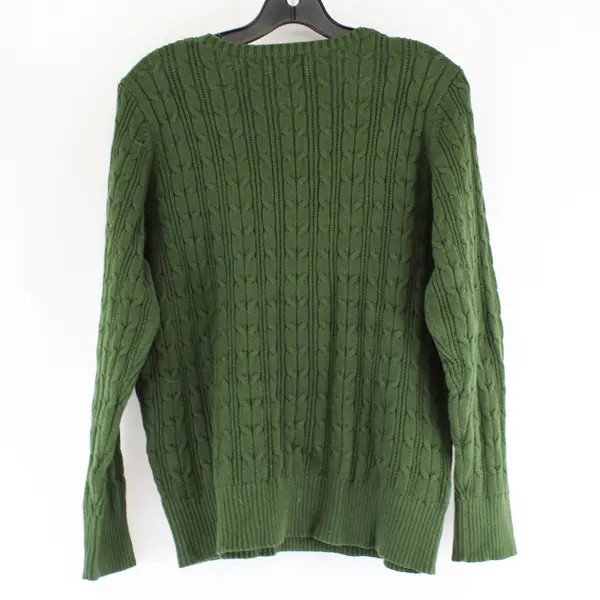 St. Johns Bay Women's XL Green Cable Knit Long Sleeve Cotton Blend Sweater