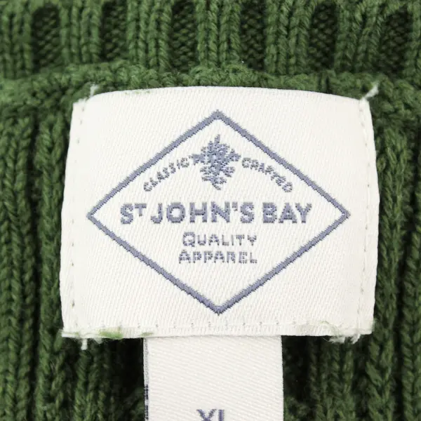 St. Johns Bay Women's XL Green Cable Knit Long Sleeve Cotton Blend Sweater