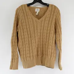 St. Johns Bay Women's L Tan Cable Knit Long Sleeve Cotton Blend Pullover Sweater