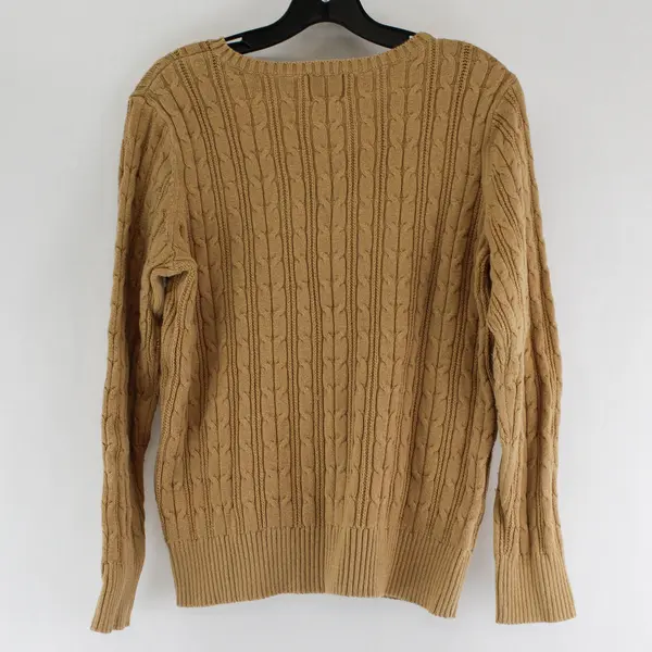 St. Johns Bay Women's L Tan Cable Knit Long Sleeve Cotton Blend Pullover Sweater