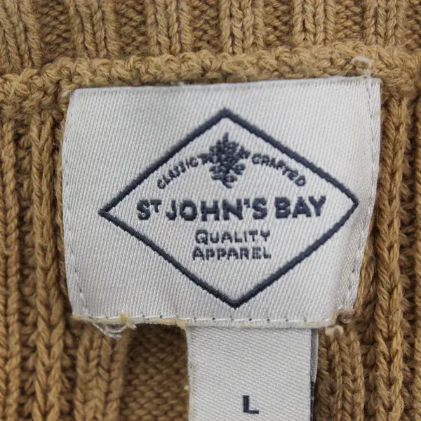 St. Johns Bay Women's L Tan Cable Knit Long Sleeve Cotton Blend Pullover Sweater