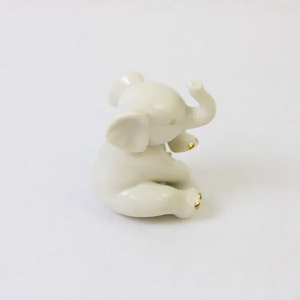 Lenox Porcelain Baby Elephant Figurine Sitting White 24K Gold Trunk Up
