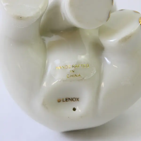 Lenox Porcelain Baby Elephant Figurine Sitting White 24K Gold Trunk Up