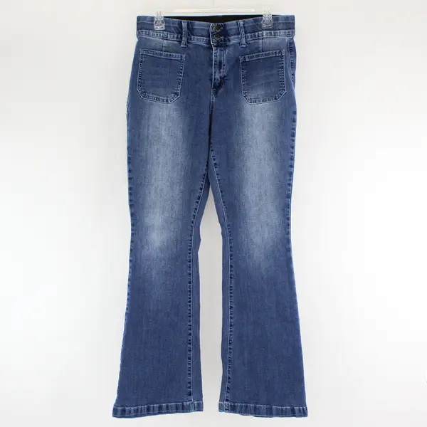 Indigo Poppy Women's 12 Medium Wash Elastic Waistband Flare Leg Denim Jeans