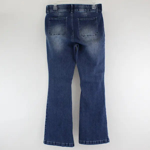 Indigo Poppy Women's 12 Medium Wash Elastic Waistband Flare Leg Denim Jeans