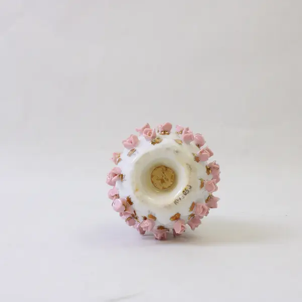 Set of 2 Vintage  Porcelain Salt & Pepper Shakers Pink Flowers Gold Accents