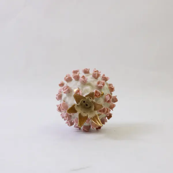 Set of 2 Vintage  Porcelain Salt & Pepper Shakers Pink Flowers Gold Accents