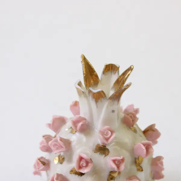 Set of 2 Vintage  Porcelain Salt & Pepper Shakers Pink Flowers Gold Accents
