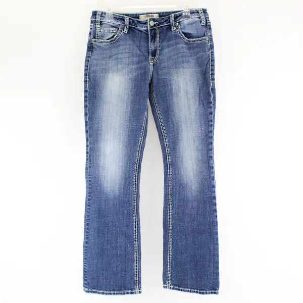 Rock & Roll Women's 29x32 Medium Wash Mid-Rise Relaxed Straight Leg Denim Jeans