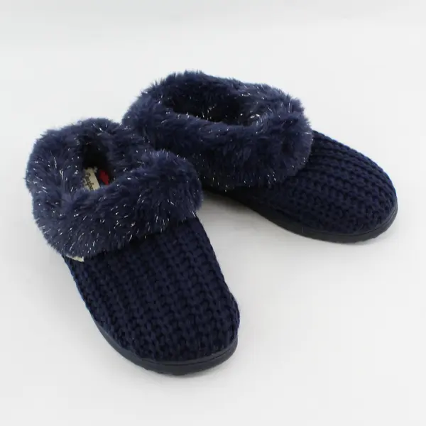Dearfoams Sparkly Navy Blue Fuzzy Indoor Slippers Women's US 9-10