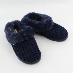 Dearfoams Sparkly Navy Blue Fuzzy Indoor Slippers Women's US 9-10
