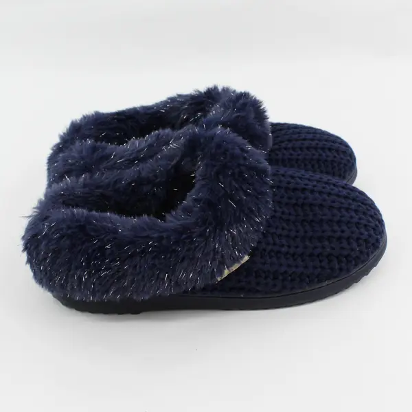 Dearfoams Sparkly Navy Blue Fuzzy Indoor Slippers Women's US 9-10