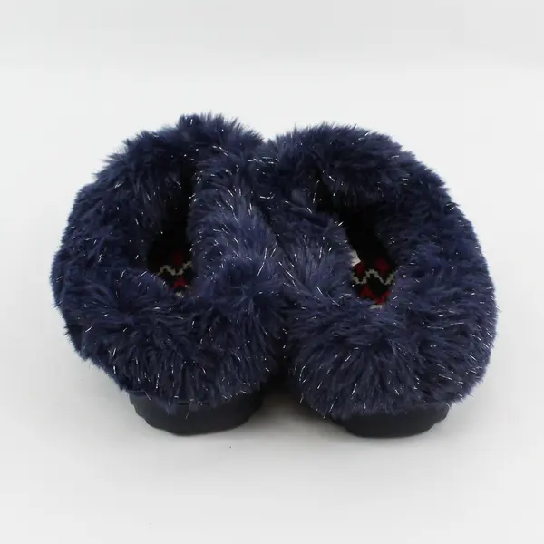 Dearfoams Sparkly Navy Blue Fuzzy Indoor Slippers Women's US 9-10