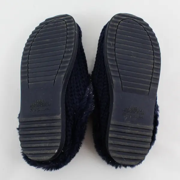 Dearfoams Sparkly Navy Blue Fuzzy Indoor Slippers Women's US 9-10
