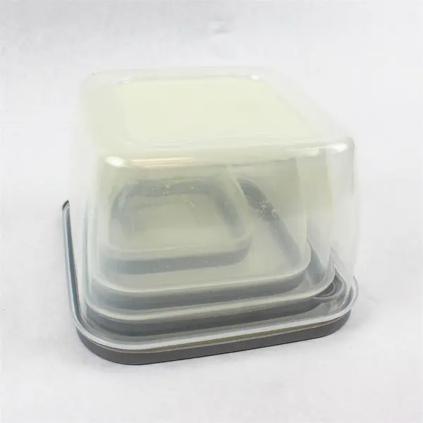 Lot of 4 Clear Square Food Storage Containers Grey Rim 330ml-2.88L Stackable