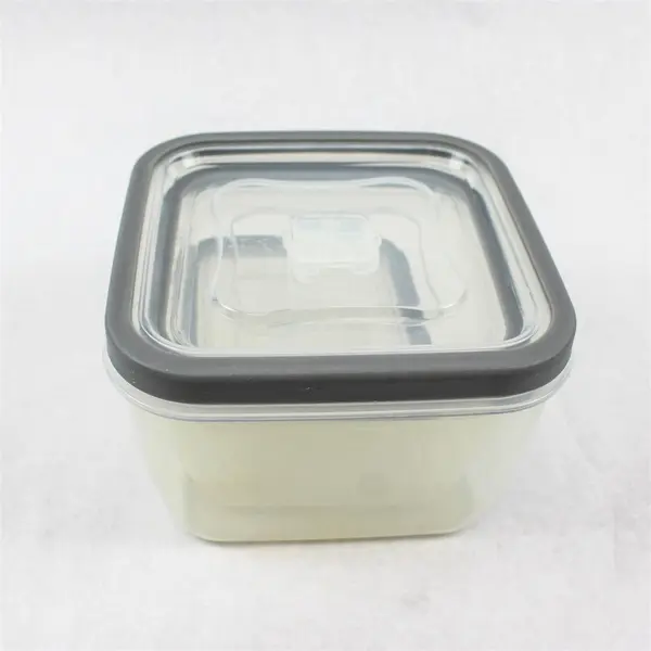 Lot of 4 Clear Square Food Storage Containers Grey Rim 330ml-2.88L Stackable
