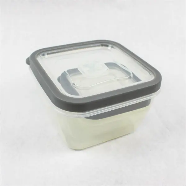 Lot of 4 Clear Square Food Storage Containers Grey Rim 330ml-2.88L Stackable